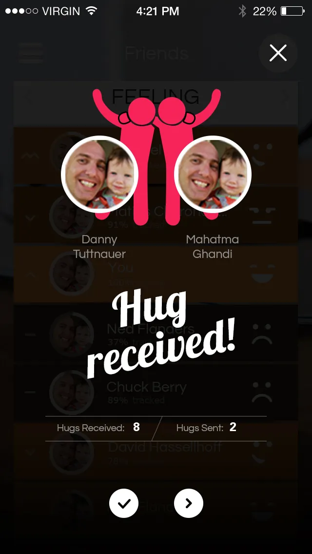 Analyze with friends — receive hug