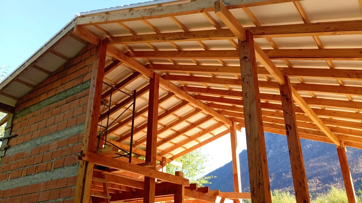 Timber frame under construction