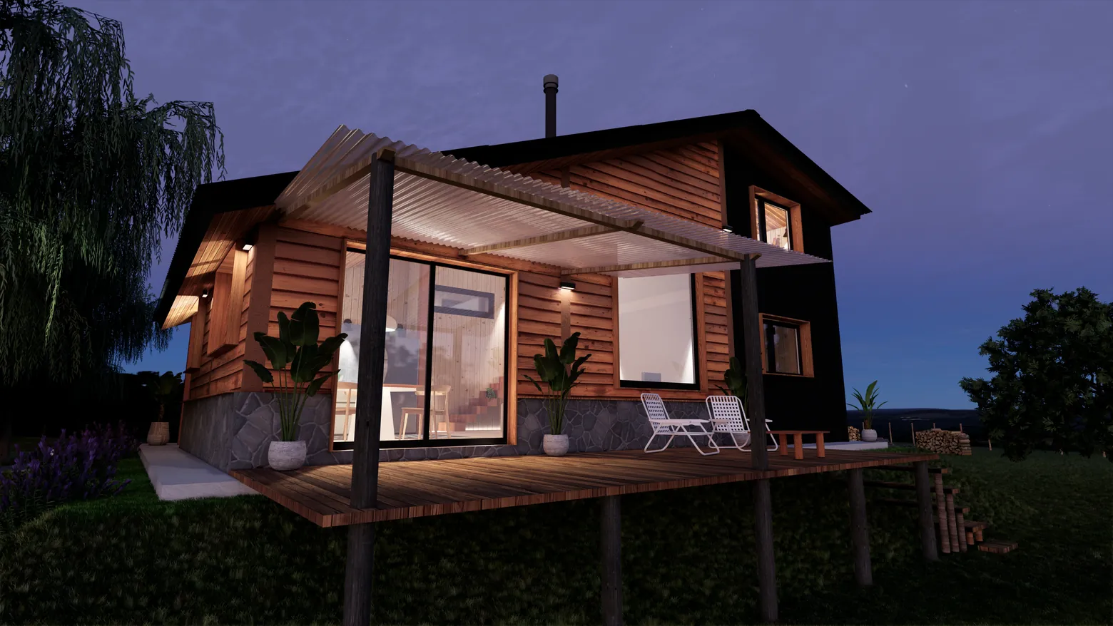 Exterior render at night